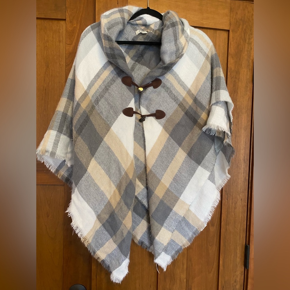Cream Plaid Poncho